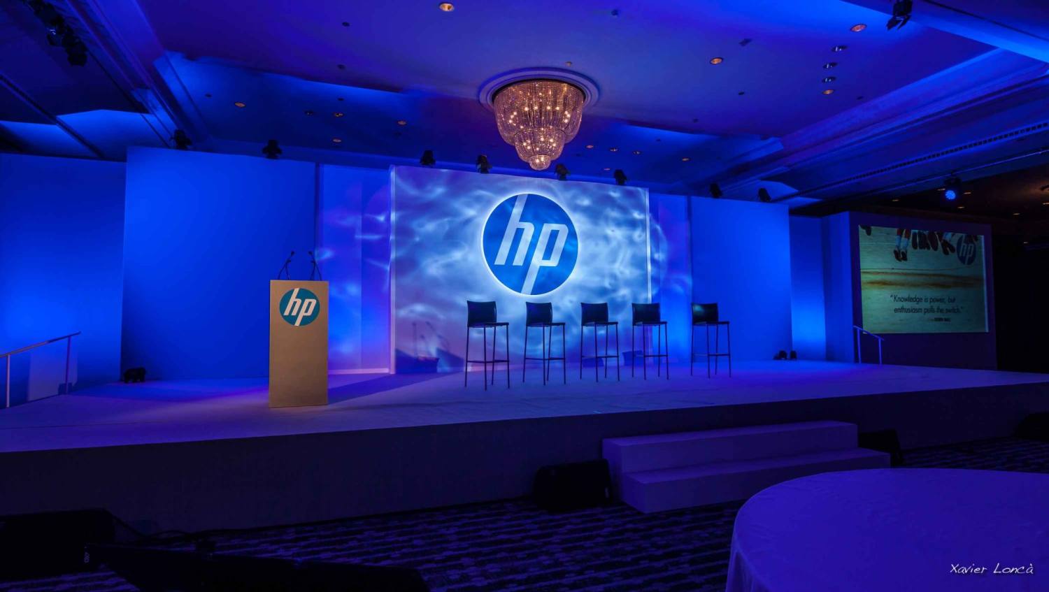 stage of a corporate event HP booking agreement lasting impression past clients