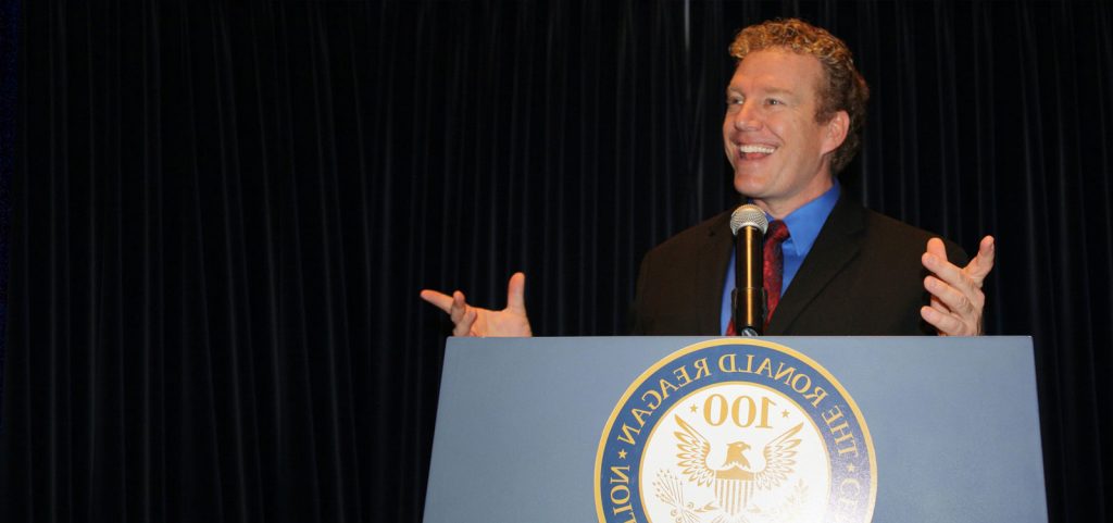 giving a keynote speech at the reagan ceremony